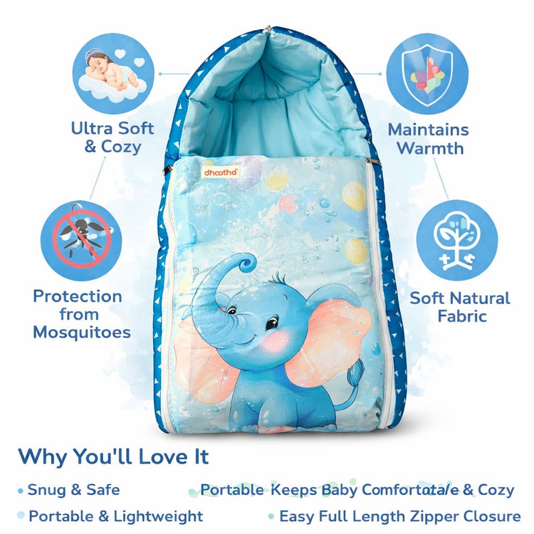 Dhootha™ 3-in-1 Baby Sleeping Bag & Carry Nest for Newborn (0–12 Months) | Portable Cotton Infant Bed Cum Bassinet for Co-Sleeping & Travel | Soft, Foldable, Washable Unisex Bedding Set