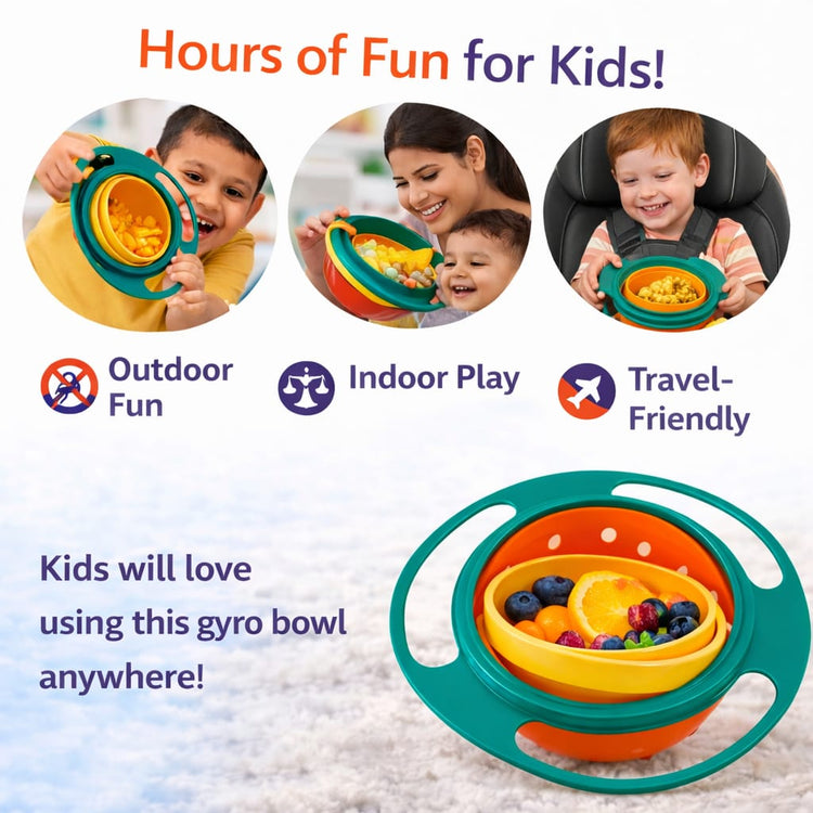 DHOOTHA™ 360 Degree Rotating Baby Bowl | Spill Proof Gyro Feeding Bowl for Toddlers | Anti Spill Snack Holder with Lid | BPA Free Toddler Food Container