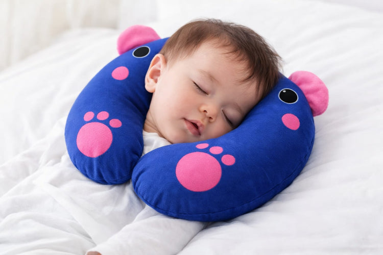Baby C Shaped Neck Pillow for Kids | Soft Travel U Shape Head Support Cushion | Cute Bear Design Toddler Car Seat & Flight Pillow | Washable Velvet Fabric | 0–5 Years (Blue & Pink)