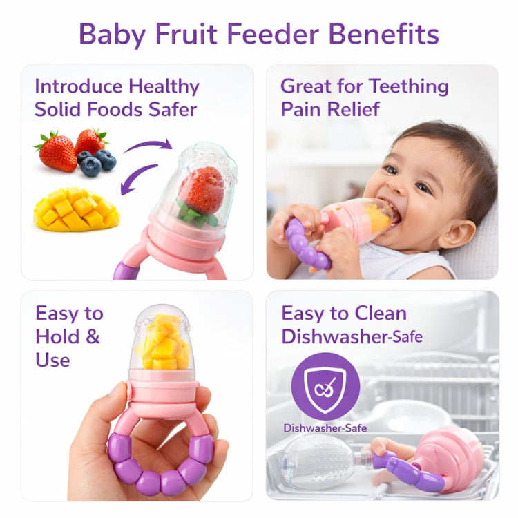 DHOOTHA™ Fruit Nibbler for Babies | BPA Free Silicone Feeder Pacifier for Fresh Fruits & Vegetables | Safe Self Feeding Teether for Infants | Easy Grip Toddler Food Dispenser