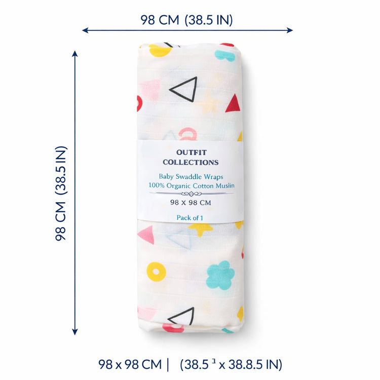 Baby Muslin Swaddle Blanket Pack of 3 – 100% Organic Cotton Newborn Swaddle Wraps, Soft Breathable Receiving Blankets 98x98 cm for Infants & Toddlers