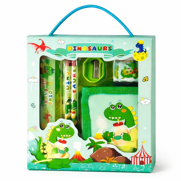 Dinosaur Kids Stationery Gift Set – Cute School Supplies Kit with Notebook, Pencil, Eraser & Sharpener – Cartoon Dino Writing Set for Boys & Girls, Return Gift Pack