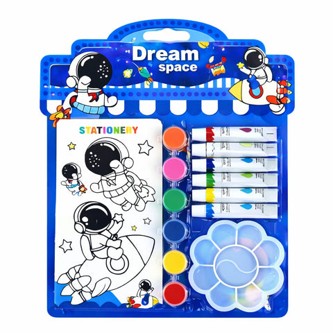 Kids Space Painting Kit – Astronaut Watercolor & DIY Art Set with Paint Tubes, Brush, Palette & Coloring Book – Creative Drawing Kit for Boys & Girls, Gift Set