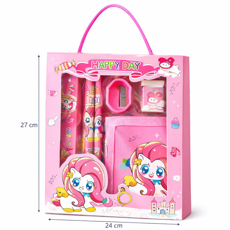 Cute Pink Kids Stationery Gift Set – Cartoon School Supplies Kit with Notebook, Pencil, Eraser & Accessories – Kawaii Writing Set for Girls, Back to School Gift Pack