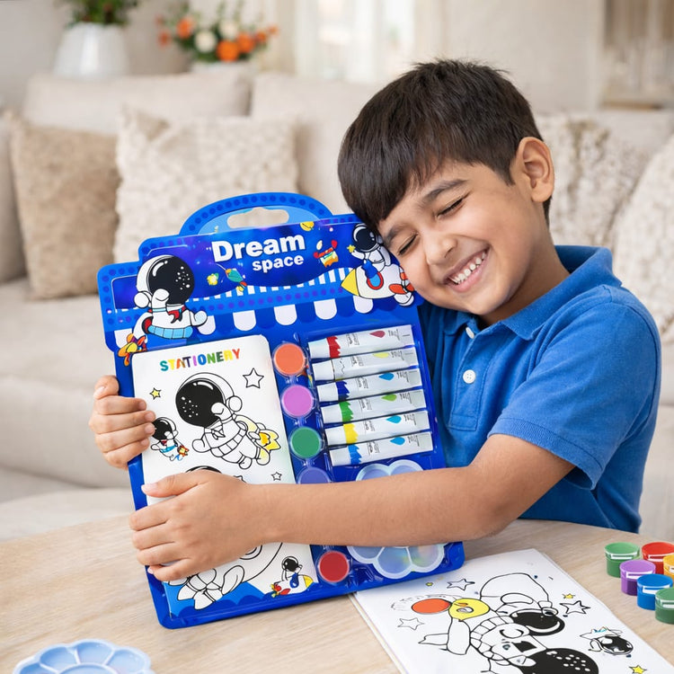 Kids Space Painting Kit – Astronaut Watercolor & DIY Art Set with Paint Tubes, Brush, Palette & Coloring Book – Creative Drawing Kit for Boys & Girls, Gift Set