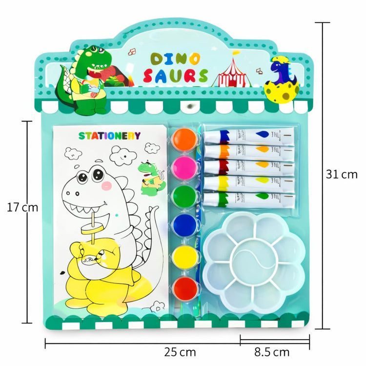 Kids Dinosaur Painting Kit – Watercolor & DIY Art Set with Paint Tubes, Brush, Palette & Coloring Book – Dino Drawing Kit for Boys & Girls, Creative Gift Set
