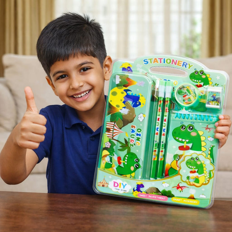 Cute Dinosaur Kids Stationery Set | Pencil, Eraser, Sharpener & School Supplies Kit