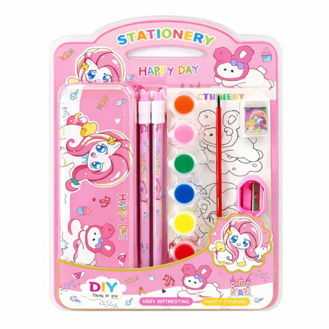 Kids Unicorn Stationery & Painting Set – Cute Pencil Case with Watercolor Paints, Brush, Pencils, Eraser & Sharpener – DIY Art & School Supplies Kit for Girls