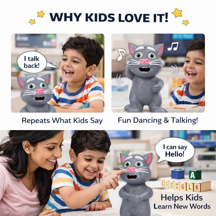 DHOOTHA™ Talking Cat Toy for Kids | Repeat Voice Interactive Plush Animal | Musical Mimicry Soft Toy with Sound | Birthday Gift for Boys & Girls
