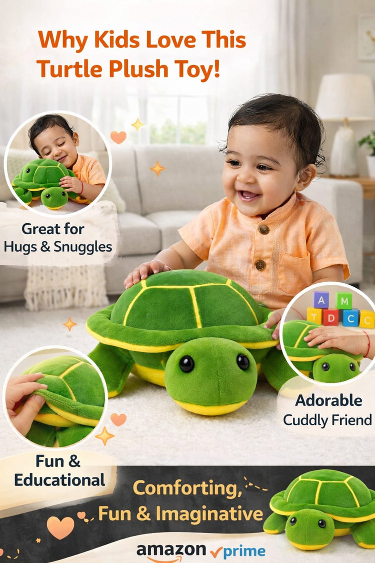 DHOOTHA™ Tortoise Soft Toy for Kids | Cute Turtle Plush Stuffed Animal Doll | Ultra Soft Huggable Gift for Boys & Girls | Birthday & Nursery Decor Present