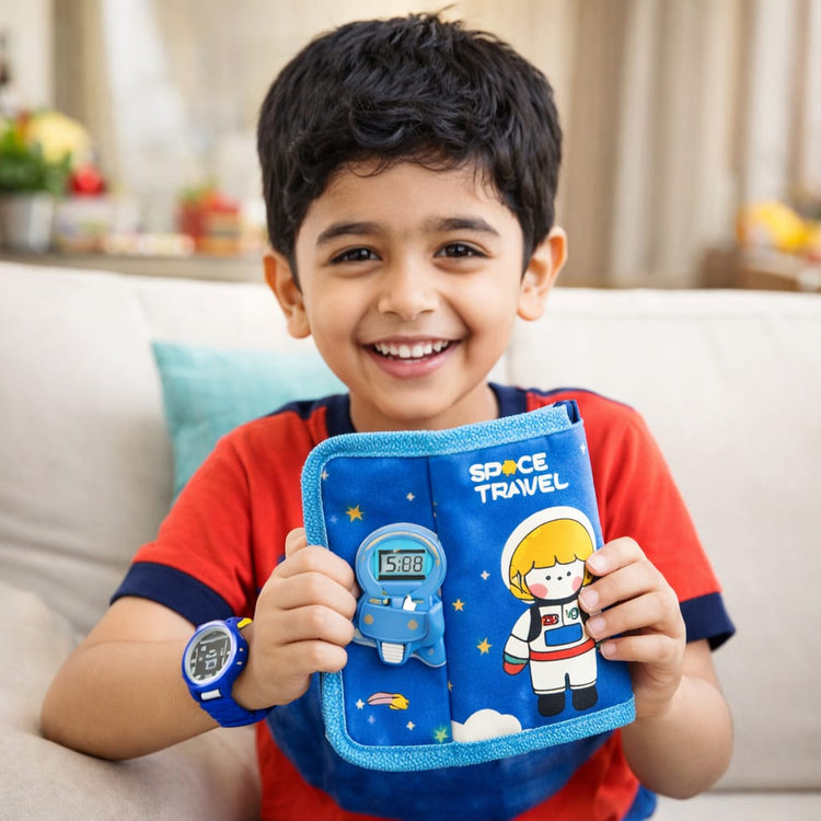 Space Travel Kids Gift Set with Digital Watch – Cartoon School Supplies Kit with Notebook, Pencil, Sharpener & Eraser – Astronaut Stationery Set for Boys & Girls, Return Gift Pack