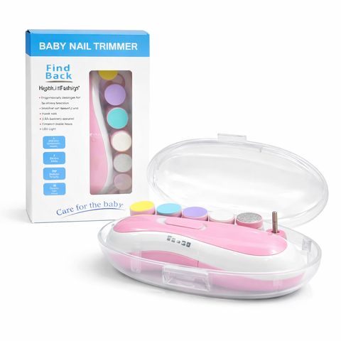 Dhootha™ Electric Baby Nail Trimmer for Newborn (0–12 Months) with LED Light & 6 Interchangeable Filing Heads | Safe & Gentle Infant Nail Care Grooming Kit with Adjustable Speed – Pink