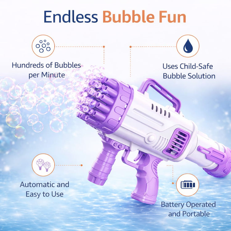32-Hole Automatic Bubble Gun Machine for Kids – Electric Bubble Blaster Toy with High Output Bubbles, Lightweight Handheld Bubble Maker for Outdoor Summer Beach Party, Birthday Gifts (Purple , Green , Red)