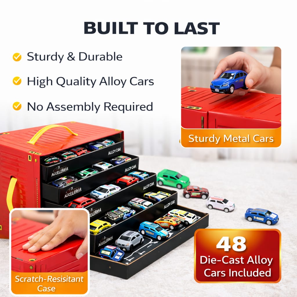 48 Container Truck Car Set for Kids | Heavy Duty Transport Trailer Toy Vehicle | Large Cargo Carrier Playset | Construction & Logistics Toy Gift for Boys Age 3+ Years