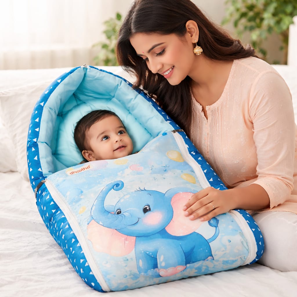 Dhootha™ 3-in-1 Baby Sleeping Bag & Carry Nest for Newborn (0–12 Months) | Portable Cotton Infant Bed Cum Bassinet for Co-Sleeping & Travel | Soft, Foldable, Washable Unisex Bedding Set