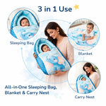 Dhootha™ 3-in-1 Baby Sleeping Bag & Carry Nest for Newborn (0–12 Months) | Portable Cotton Infant Bed Cum Bassinet for Co-Sleeping & Travel | Soft, Foldable, Washable Unisex Bedding Set