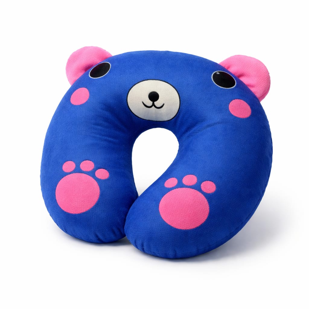 Baby C Shaped Neck Pillow for Kids | Soft Travel U Shape Head Support Cushion | Cute Bear Design Toddler Car Seat & Flight Pillow | Washable Velvet Fabric | 0–5 Years (Blue & Pink)