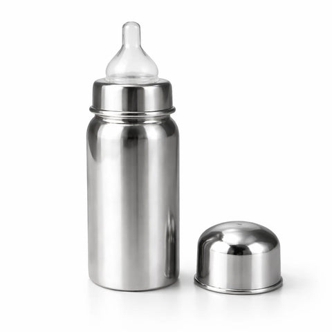 DHOOTHA™ 250 ml Stainless Steel Baby Feeding Bottle | BPA Free Food Grade Metal Body with Silicone Nipple | Leakproof Spill Resistant Design | Safe & Durable Milk Bottle for Infants