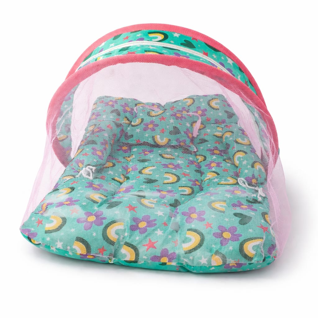 DHOOTHA™ Baby Mosquito Bed Set with Net | Foldable Infant Sleeping Bed with Protective Mesh Cover | Breathable Cushion Mattress, Portable & Travel Friendly | Newborn Safety  Bedding for 0–12 Months