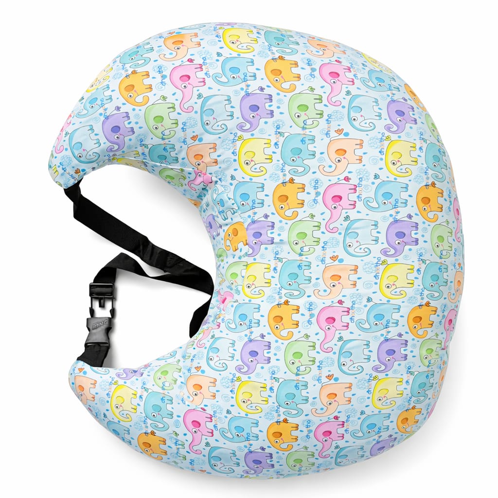 Baby Feeding Pillow C Shape – Nursing Pillow for Breastfeeding & Bottle Feeding with Adjustable Strap, Soft Support Cushion for Mom & Newborn, Elephant Print