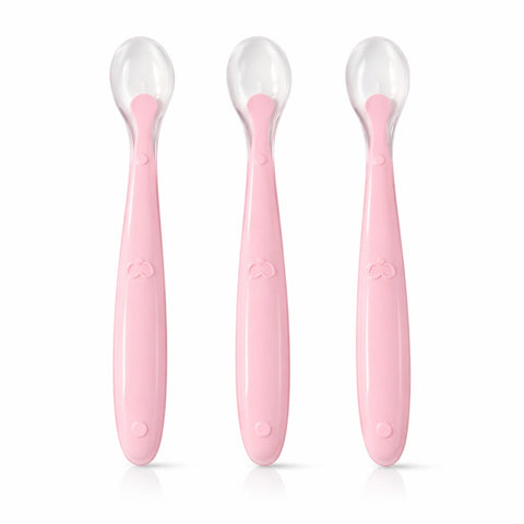DHOOTHA™ Baby Silicone Spoon Pack of 3 | Soft BPA Free Feeding Spoons for Infants & Toddlers | Gentle Gum-Friendly Tip | Heat Resistant, Easy Grip Training Utensil for First Stage Self Feeding