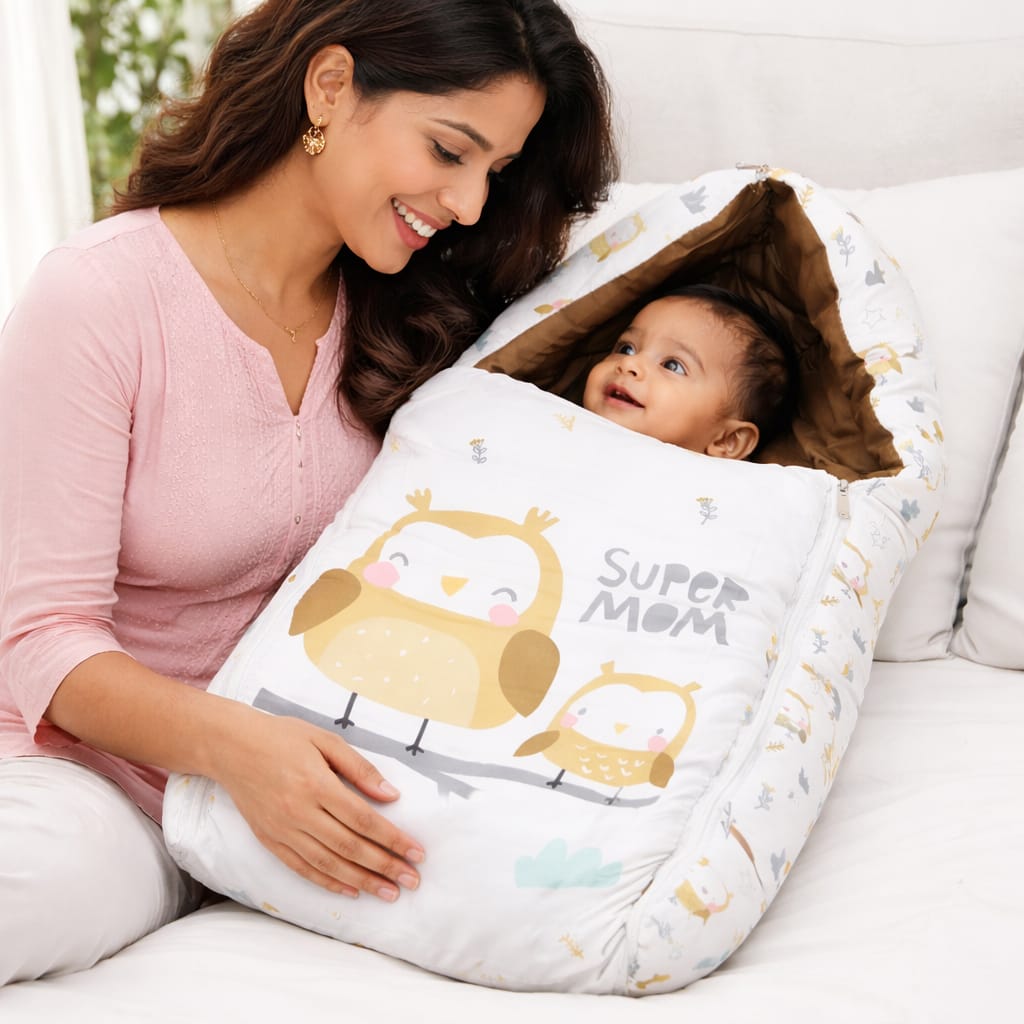Dhootha™ 3-in-1 Baby Sleeping Bag & Carry Nest for Newborn (0–12 Months) | Portable Cotton Infant Bed Cum Bassinet for Co-Sleeping & Travel | Soft, Foldable, Washable Unisex Bedding Set