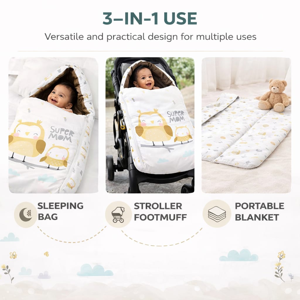Dhootha™ 3-in-1 Baby Sleeping Bag & Carry Nest for Newborn (0–12 Months) | Portable Cotton Infant Bed Cum Bassinet for Co-Sleeping & Travel | Soft, Foldable, Washable Unisex Bedding Set