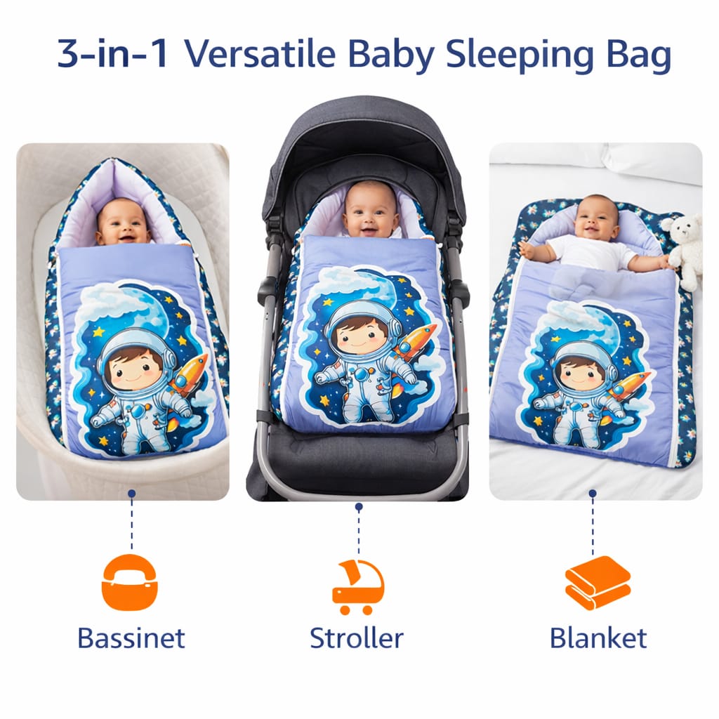 Dhootha™ 3-in-1 Baby Sleeping Bag & Carry Nest for Newborn (0–12 Months) | Portable Cotton Infant Bed Cum Bassinet for Co-Sleeping & Travel | Soft, Foldable, Washable Unisex Bedding Set