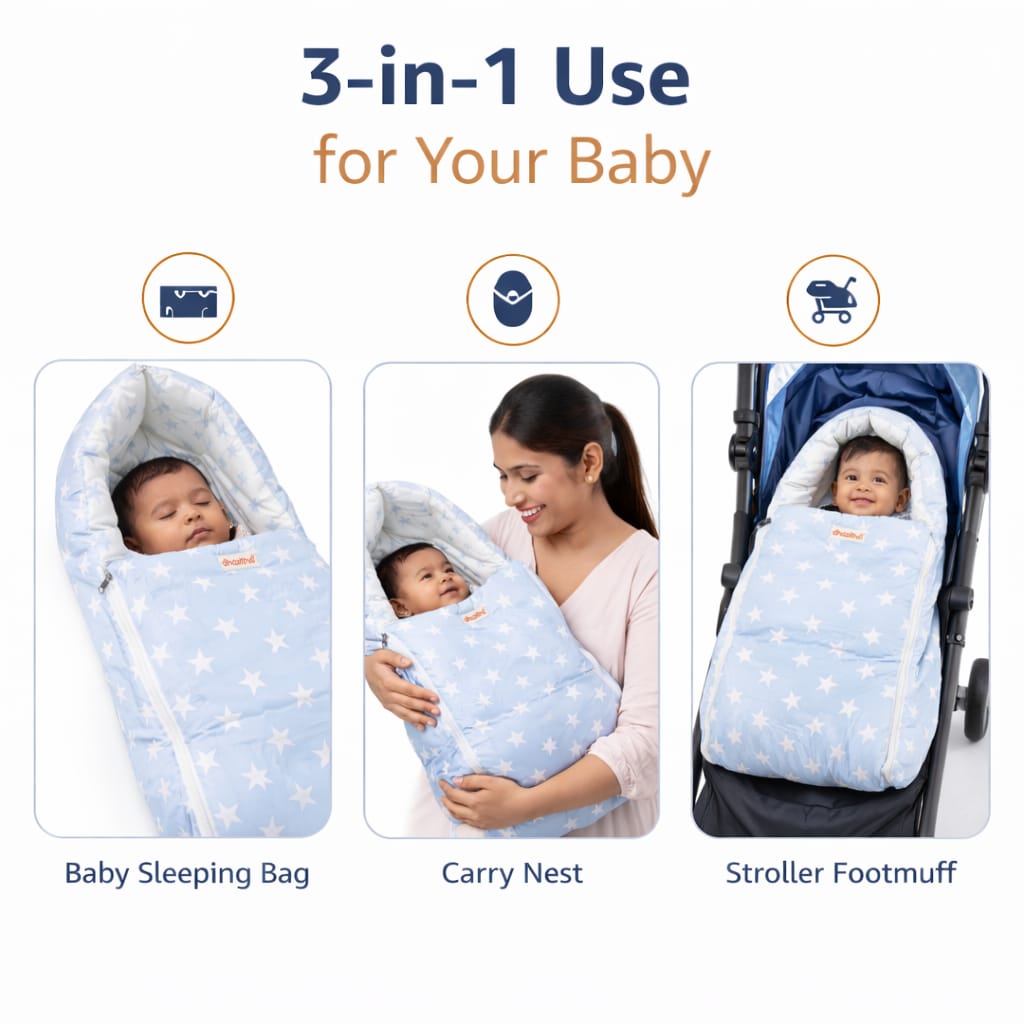 Dhootha™ 3-in-1 Baby Sleeping Bag & Carry Nest for Newborn (0–12 Months) | Portable Cotton Infant Bed Cum Bassinet for Co-Sleeping & Travel | Soft, Foldable, Washable Unisex Bedding Set