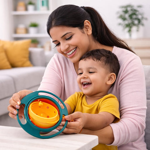 DHOOTHA™ 360 Degree Rotating Baby Bowl | Spill Proof Gyro Feeding Bowl for Toddlers | Anti Spill Snack Holder with Lid | BPA Free Toddler Food Container