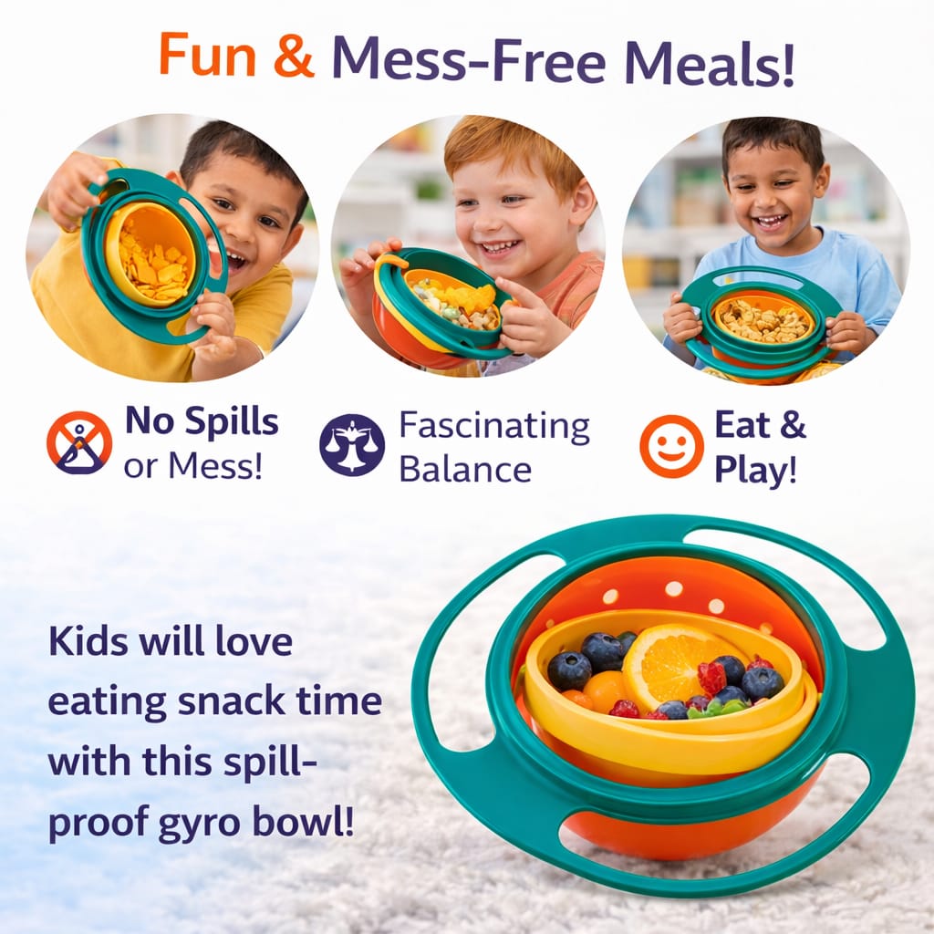 DHOOTHA™ 360 Degree Rotating Baby Bowl | Spill Proof Gyro Feeding Bowl for Toddlers | Anti Spill Snack Holder with Lid | BPA Free Toddler Food Container