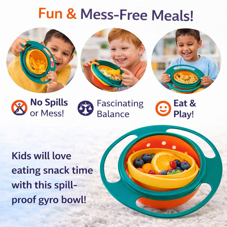 DHOOTHA™ 360 Degree Rotating Baby Bowl | Spill Proof Gyro Feeding Bowl for Toddlers | Anti Spill Snack Holder with Lid | BPA Free Toddler Food Container