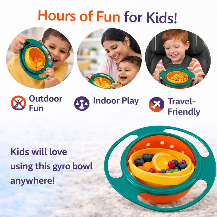 DHOOTHA™ 360 Degree Rotating Baby Bowl | Spill Proof Gyro Feeding Bowl for Toddlers | Anti Spill Snack Holder with Lid | BPA Free Toddler Food Container
