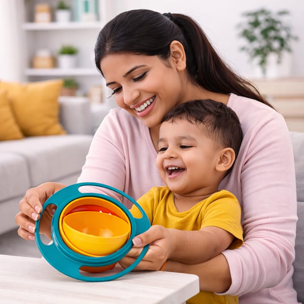 DHOOTHA™ 360 Degree Rotating Baby Bowl | Spill Proof Gyro Feeding Bowl for Toddlers | Anti Spill Snack Holder with Lid | BPA Free Toddler Food Container