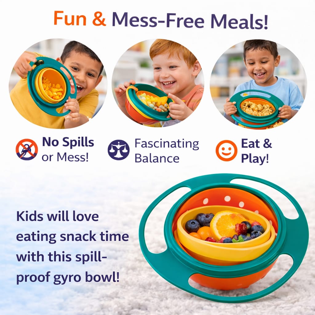 DHOOTHA™ 360 Degree Rotating Baby Bowl | Spill Proof Gyro Feeding Bowl for Toddlers | Anti Spill Snack Holder with Lid | BPA Free Toddler Food Container