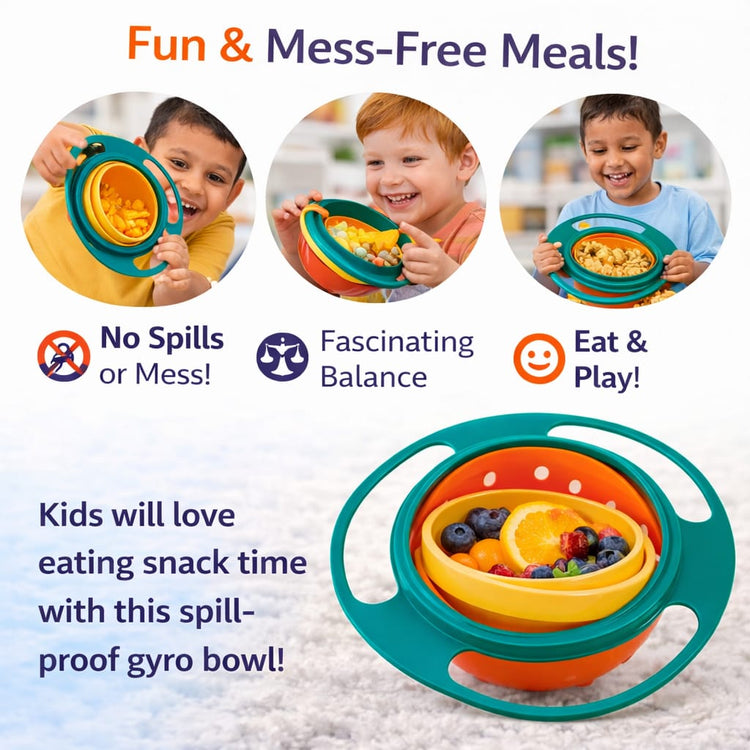 DHOOTHA™ 360 Degree Rotating Baby Bowl | Spill Proof Gyro Feeding Bowl for Toddlers | Anti Spill Snack Holder with Lid | BPA Free Toddler Food Container
