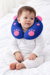 Baby C Shaped Neck Pillow for Kids | Soft Travel U Shape Head Support Cushion | Cute Bear Design Toddler Car Seat & Flight Pillow | Washable Velvet Fabric | 0–5 Years (Blue & Pink)