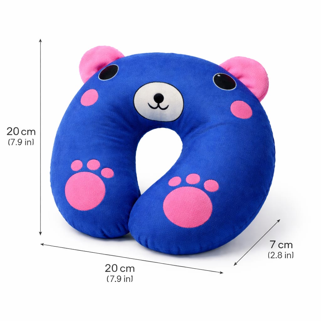 Baby C Shaped Neck Pillow for Kids | Soft Travel U Shape Head Support Cushion | Cute Bear Design Toddler Car Seat & Flight Pillow | Washable Velvet Fabric | 0–5 Years (Blue & Pink)