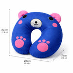 Baby C Shaped Neck Pillow for Kids | Soft Travel U Shape Head Support Cushion | Cute Bear Design Toddler Car Seat & Flight Pillow | Washable Velvet Fabric | 0–5 Years (Blue & Pink)
