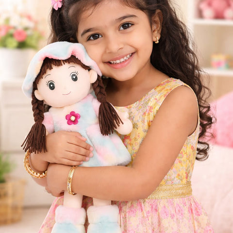 DHOOTHA™ Baby Girl Soft Toy Doll for Kids | Cute Plush Stuffed Doll with Dress | Ultra Soft Huggable Gift for Girls | Birthday & Baby Shower Present