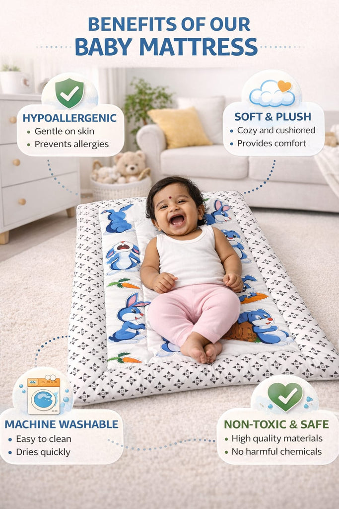 DHOOTHA™ Baby Mattress Pack of 3 for Newborn (0–12 Months) | Soft Cushioned Sleeping Pad Set | Breathable Lightweight Infant Bedding | Comfortable Floor & Crib Support for Boys & Girls