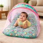 DHOOTHA™ Baby Mosquito Bed Set with Net | Foldable Infant Sleeping Bed with Protective Mesh Cover | Breathable Cushion Mattress, Portable & Travel Friendly | Newborn Safety  Bedding for 0–12 Months