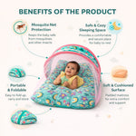 DHOOTHA™ Baby Mosquito Bed Set with Net | Foldable Infant Sleeping Bed with Protective Mesh Cover | Breathable Cushion Mattress, Portable & Travel Friendly | Newborn Safety  Bedding for 0–12 Months