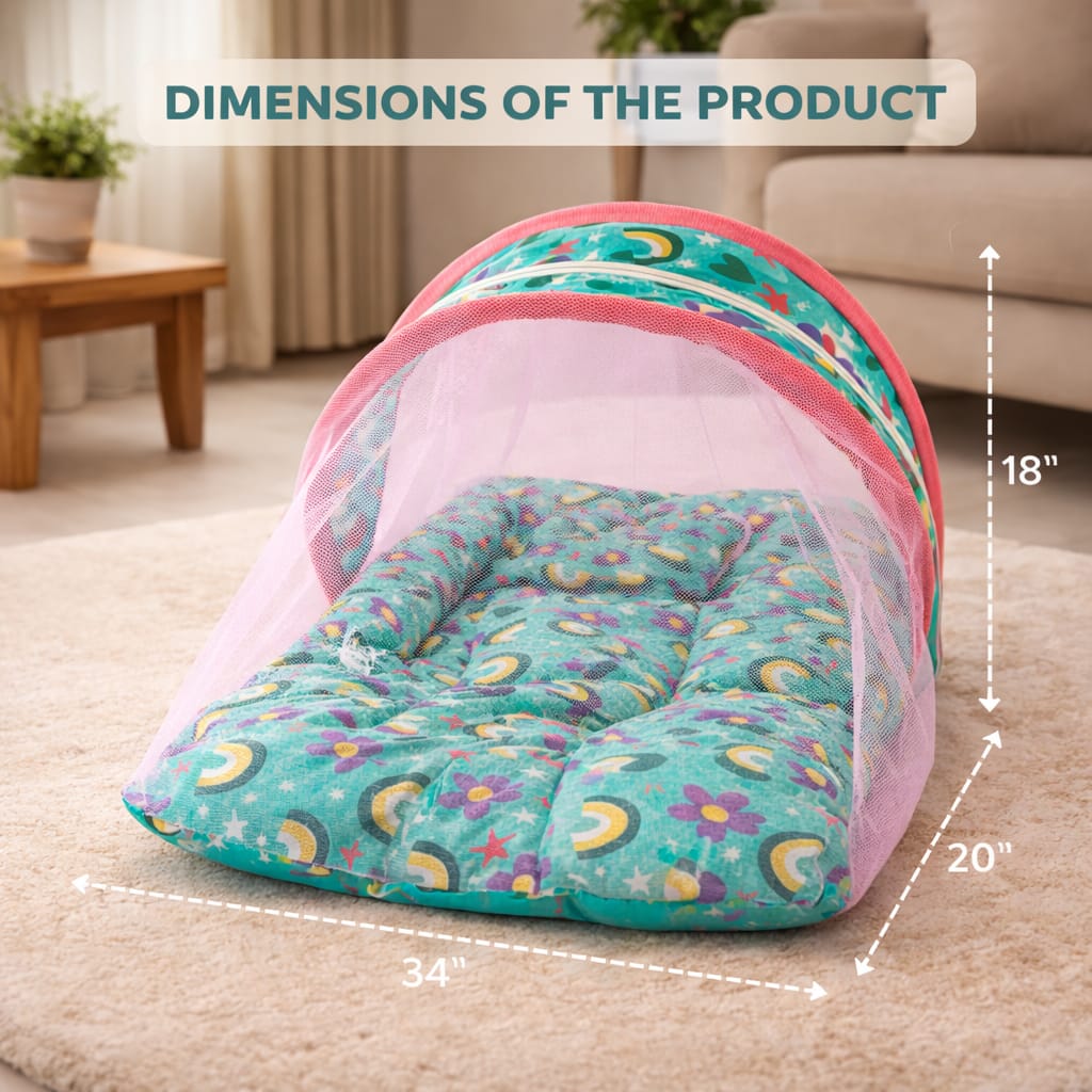 DHOOTHA™ Baby Mosquito Bed Set with Net | Foldable Infant Sleeping Bed with Protective Mesh Cover | Breathable Cushion Mattress, Portable & Travel Friendly | Newborn Safety  Bedding for 0–12 Months
