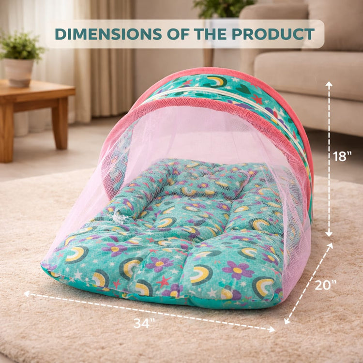 DHOOTHA™ Baby Mosquito Bed Set with Net | Foldable Infant Sleeping Bed with Protective Mesh Cover | Breathable Cushion Mattress, Portable & Travel Friendly | Newborn Safety  Bedding for 0–12 Months