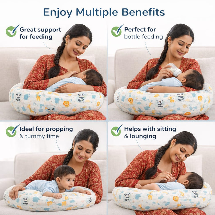 C-Shaped Nursing Pillow for Breastfeeding – Baby Feeding Support Cushion with Soft Cotton Cover, Ergonomic Maternity Pillow for Newborns, Infants & Moms (Cute Animal Print)