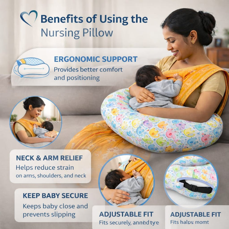 Baby Feeding Pillow C Shape – Nursing Pillow for Breastfeeding & Bottle Feeding with Adjustable Strap, Soft Support Cushion for Mom & Newborn, Elephant Print
