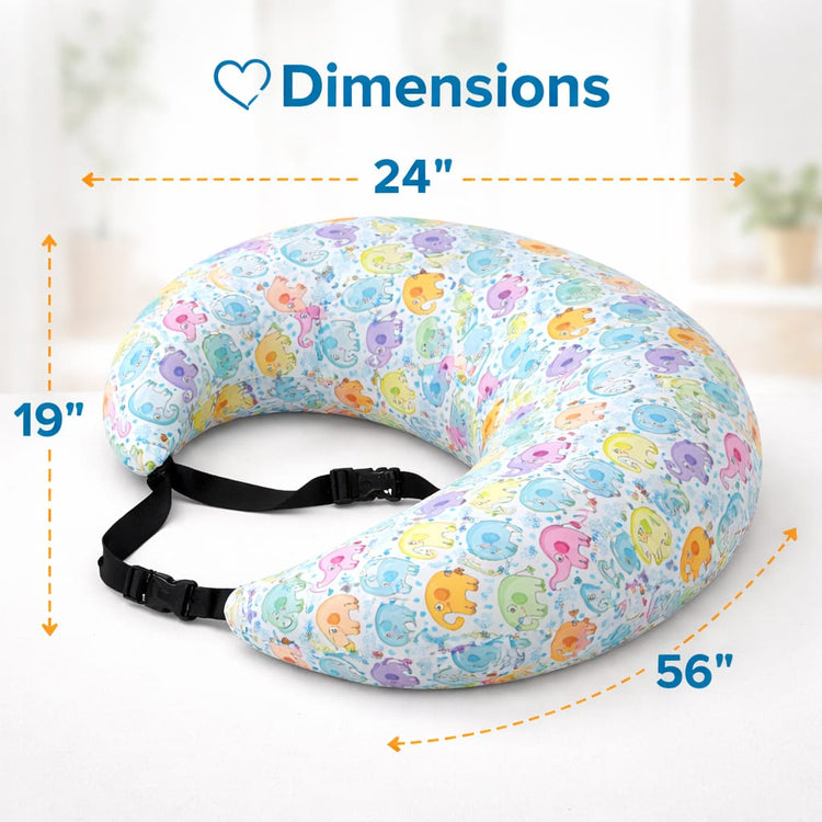 Baby Feeding Pillow C Shape – Nursing Pillow for Breastfeeding & Bottle Feeding with Adjustable Strap, Soft Support Cushion for Mom & Newborn, Elephant Print