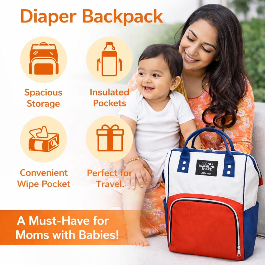 DHOOTHA™ Baby Mother Bag for Travel & Daily Use | Large Capacity Diaper Backpack with Multiple Compartments | Waterproof Maternity Organizer with Insulated Bottle Pockets | Stylish & Durable for Moms