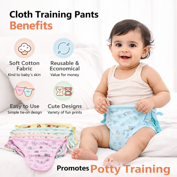 DHOOTHA™ Baby New Born Nappy Pack of 5 (0–3 Months) | Soft Reusable Cotton Langot Style Diaper | Adjustable Tie Closure, Breathable & Absorbent | Comfortable Daily Wear for Infants